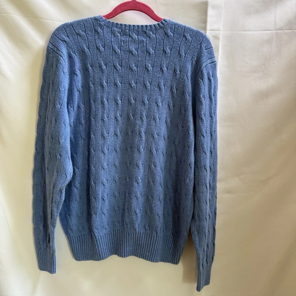 VTG 90s Mens L Blue Polo Ralph Lauren 100% Silk Cable Knit Sweater Blue Pony